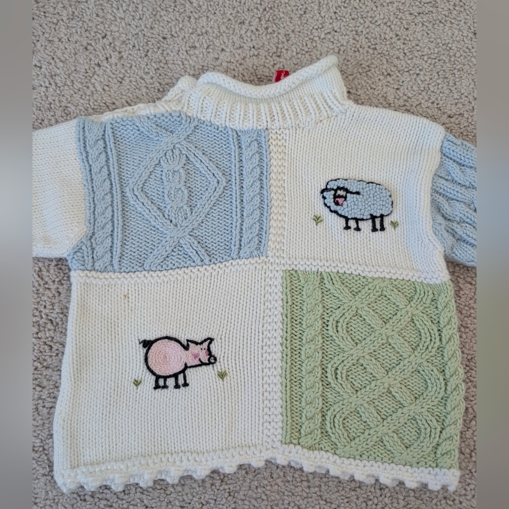 Hanna Andersson Roll Neck Cableknit Sweater Animals Knit Size 6-12 Months 70 - Picture 9 of 15